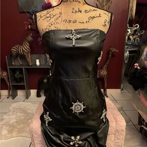 Fashion Nova Black Strapless Dress with Silver Accents